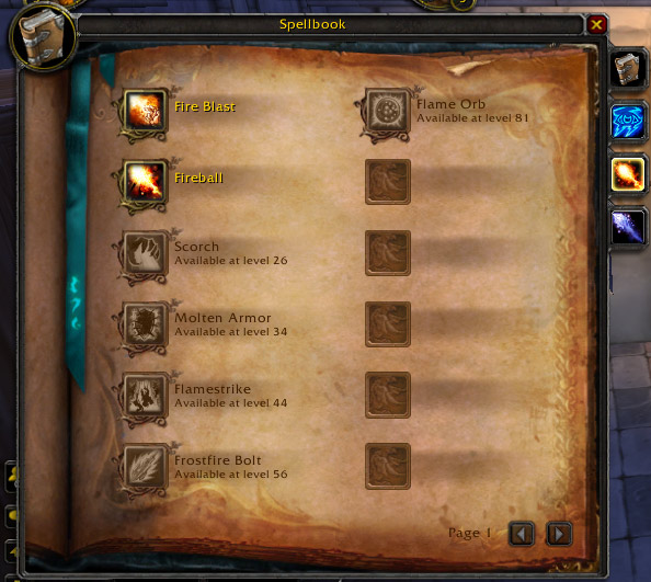 Redesigned spellbook interface